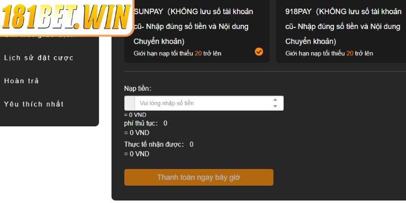 Nạp Tiền 181Bet Bí Quyết Giao Dịch Mượt Mà Và An Toàn 2 Các bước nạp tiền chi tiết dành cho người chơi